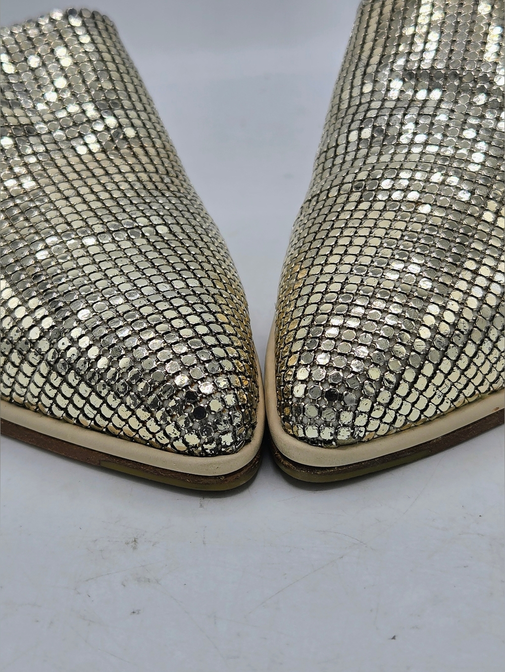 Stuart Weitzman Svelt Pipe "Roman Mail" Metallic Mules Size 6 M - Picture 10 of 16
